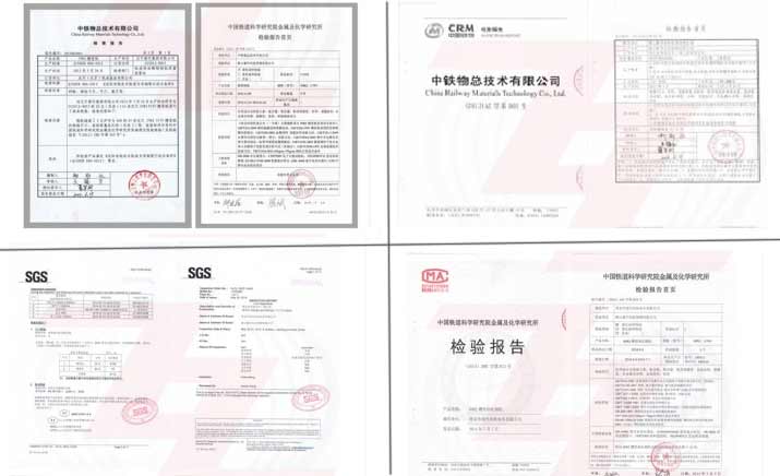 Grooved rail test reports and inspection certificates